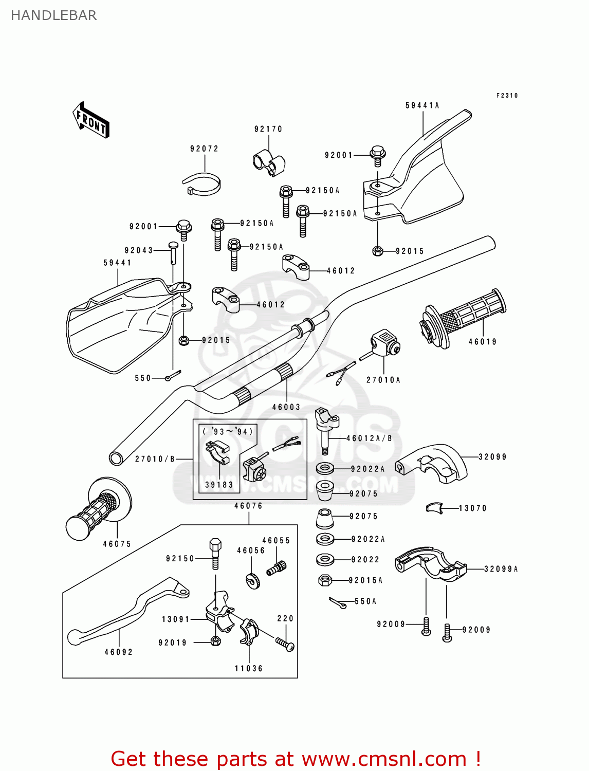 HANDLEBAR KLX650A3 1995 USA CALIFORNIA CANADA