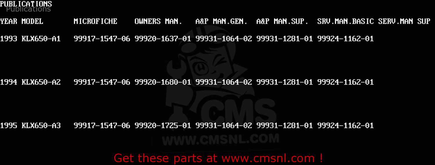 Publications KLX650A3 1995 USA CALIFORNIA CANADA