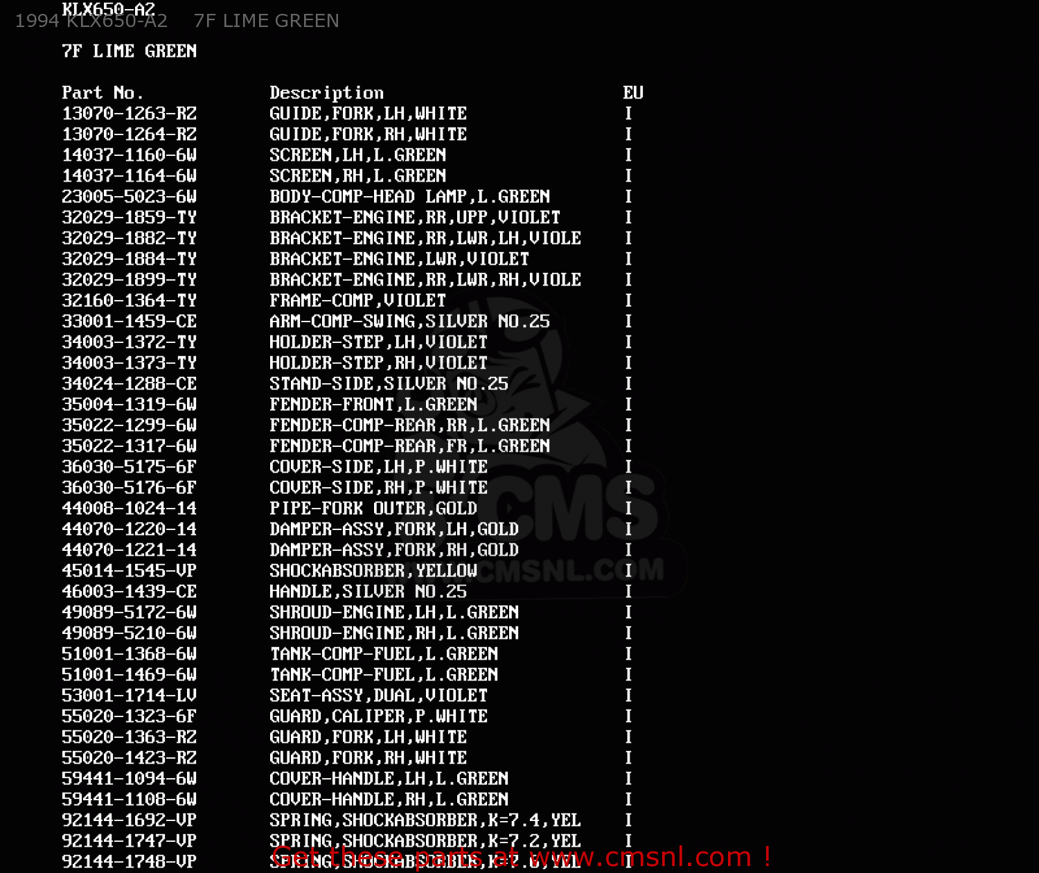 1994 KLX650-A2    7F LIME GREEN KLX650A3 KLX650R 1995 EUROPE FR