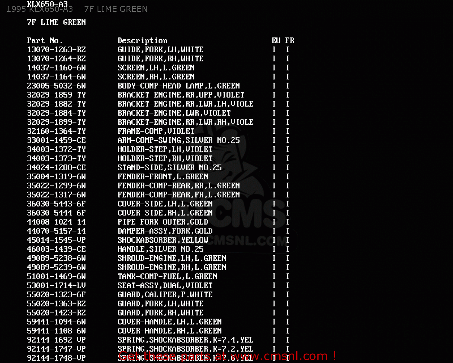1995 KLX650-A3    7F LIME GREEN KLX650A3 KLX650R 1995 EUROPE FR