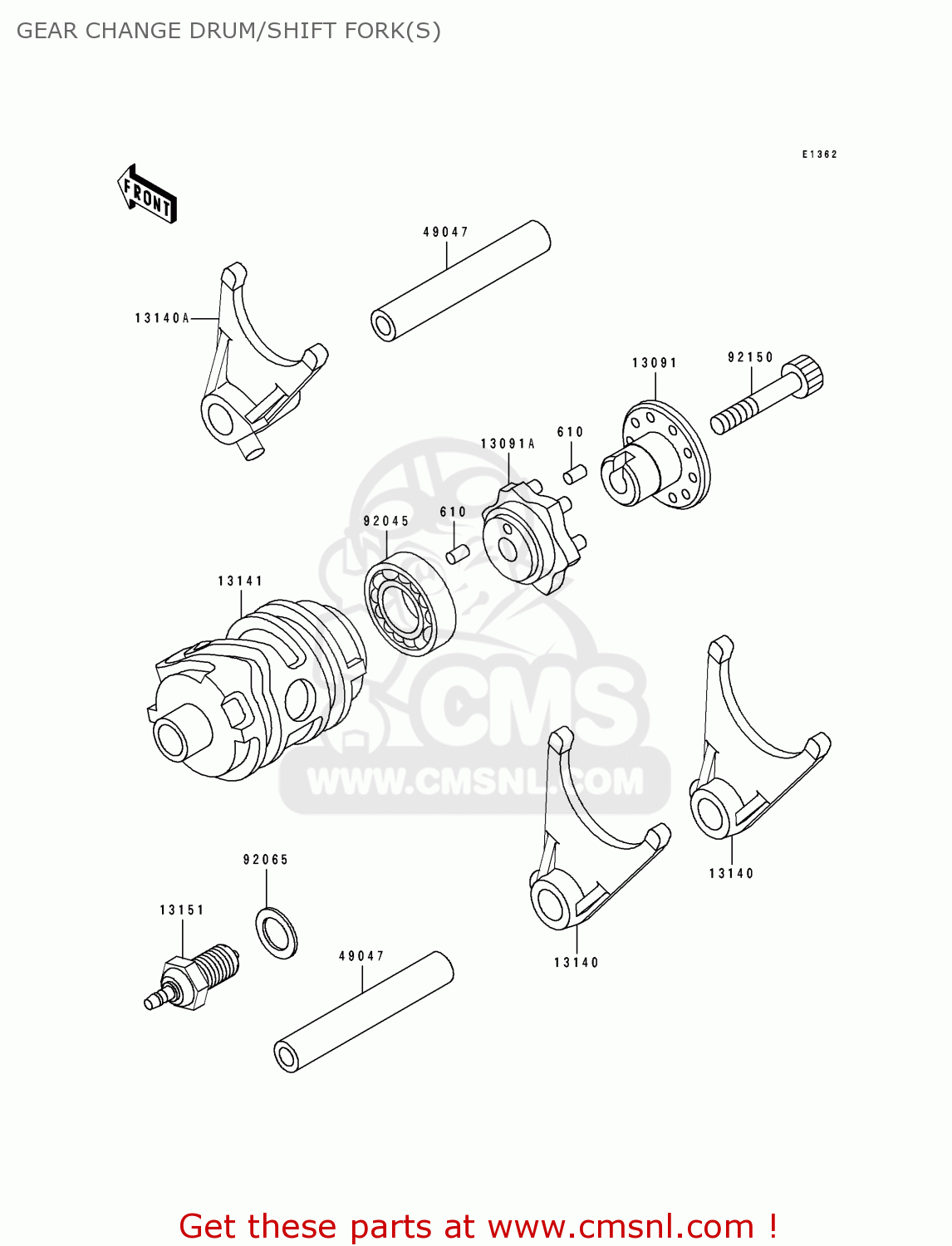 GEAR CHANGE DRUM/SHIFT FORK(S) KLX650C1 1993 EUROPE UK FR NL AR FG GR IT SD SP ST