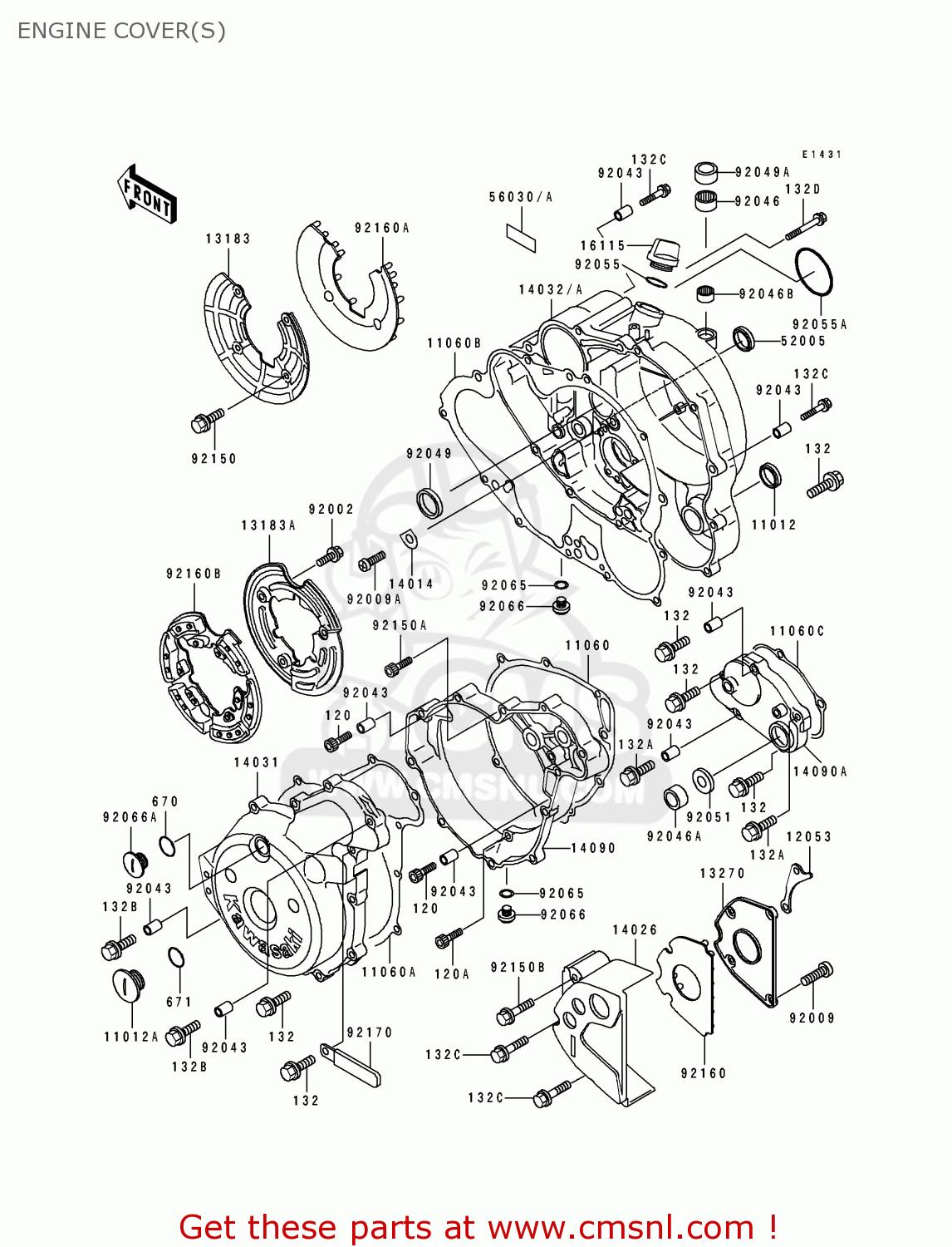 ENGINE COVER(S) KLX650C1 1993 EUROPE UK FR NL AR FG GR IT SD SP ST