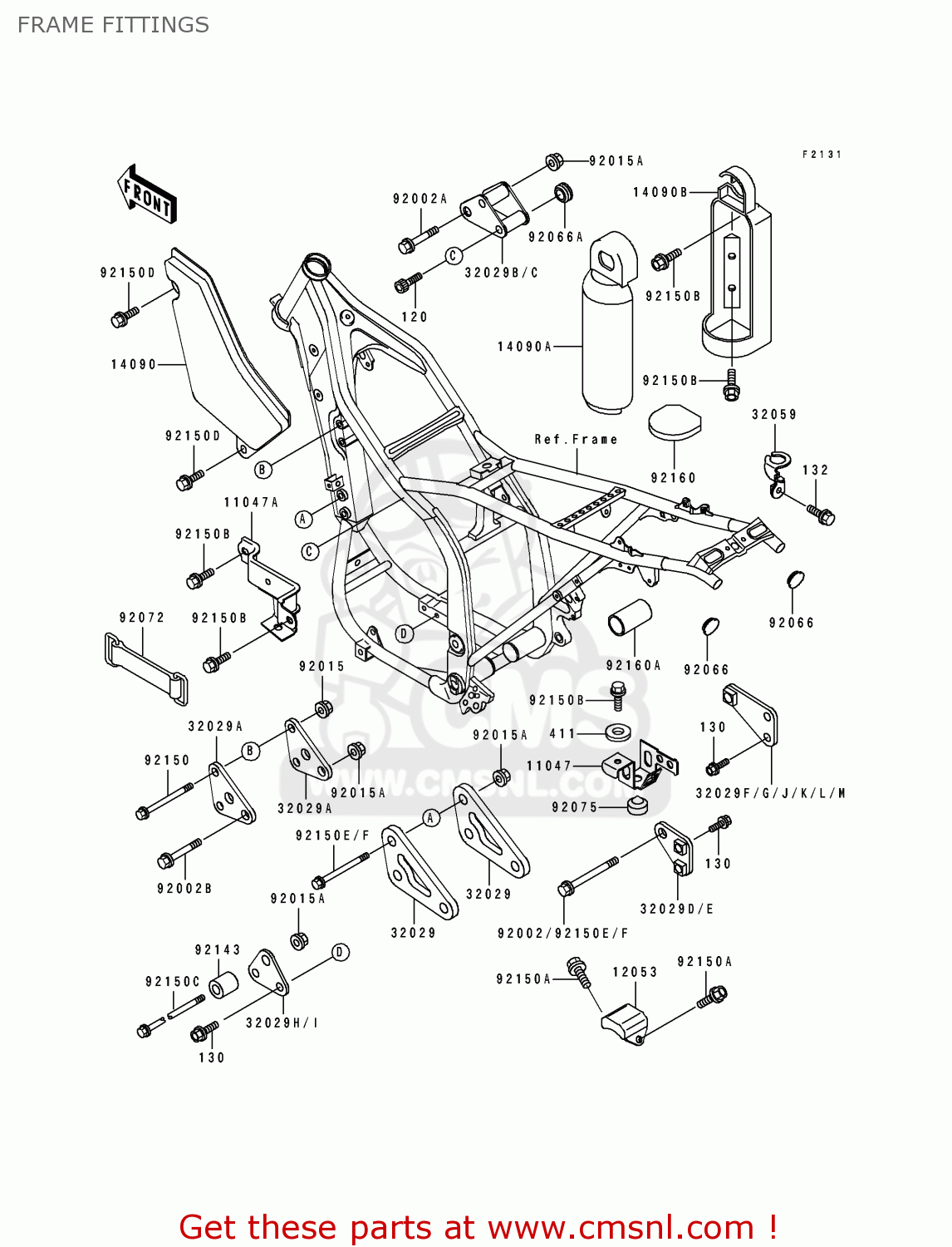 FRAME FITTINGS KLX650C1 1993 EUROPE UK FR NL AR FG GR IT SD SP ST