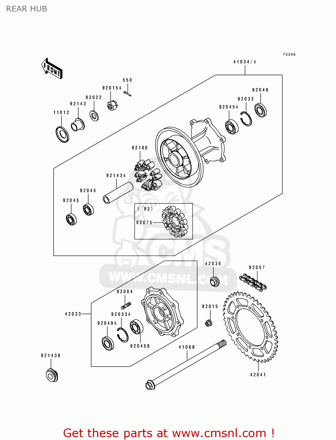 REAR HUB KLX650C1 1993 USA CALIFORNIA