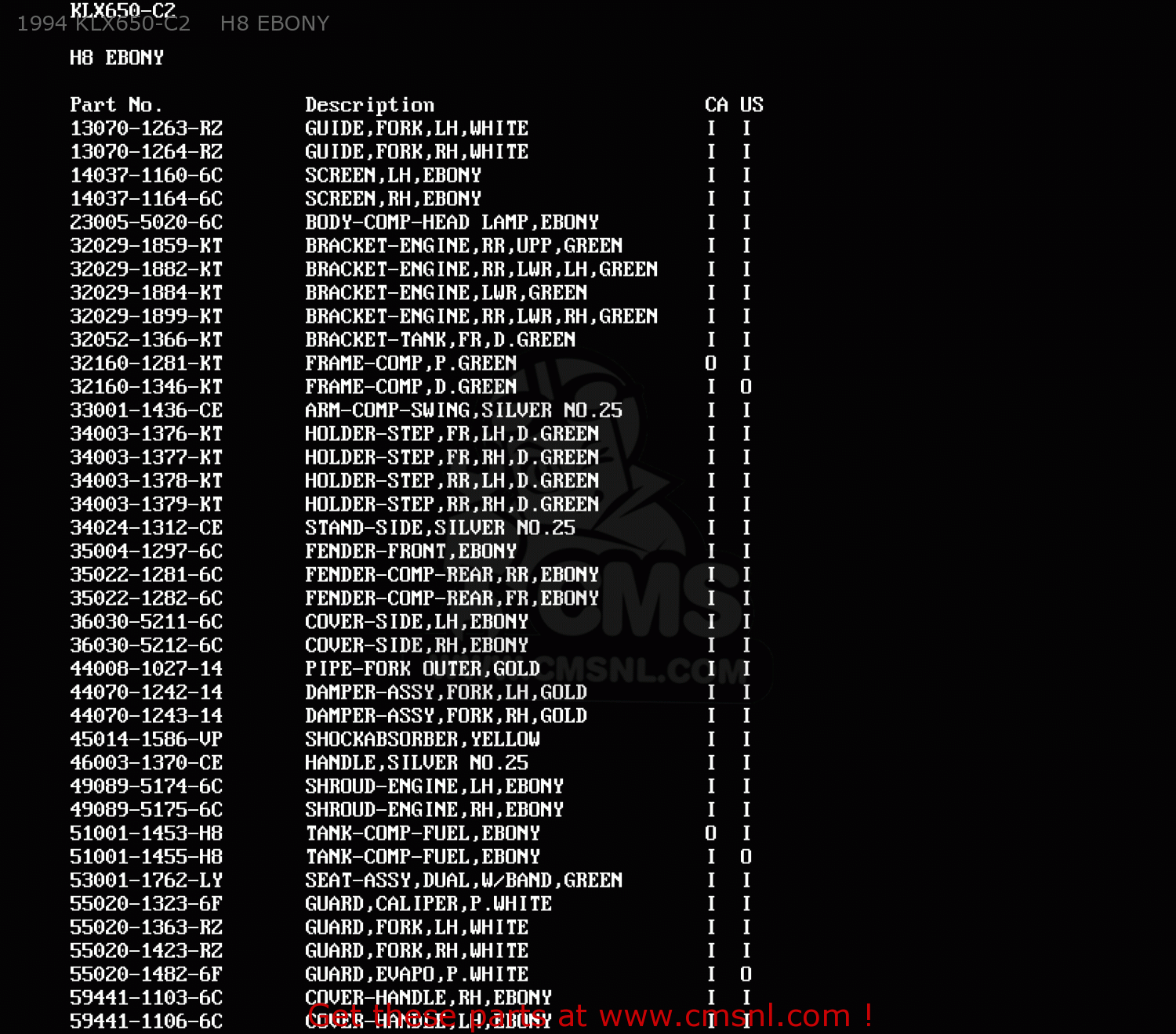 1994 KLX650-C2    H8 EBONY KLX650C1 1993 USA CALIFORNIA