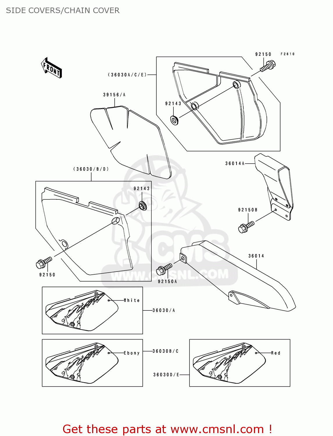 SIDE COVERS/CHAIN COVER KLX650C2 1994 EUROPE UK FR NL AR FG GR IT NR SP ST