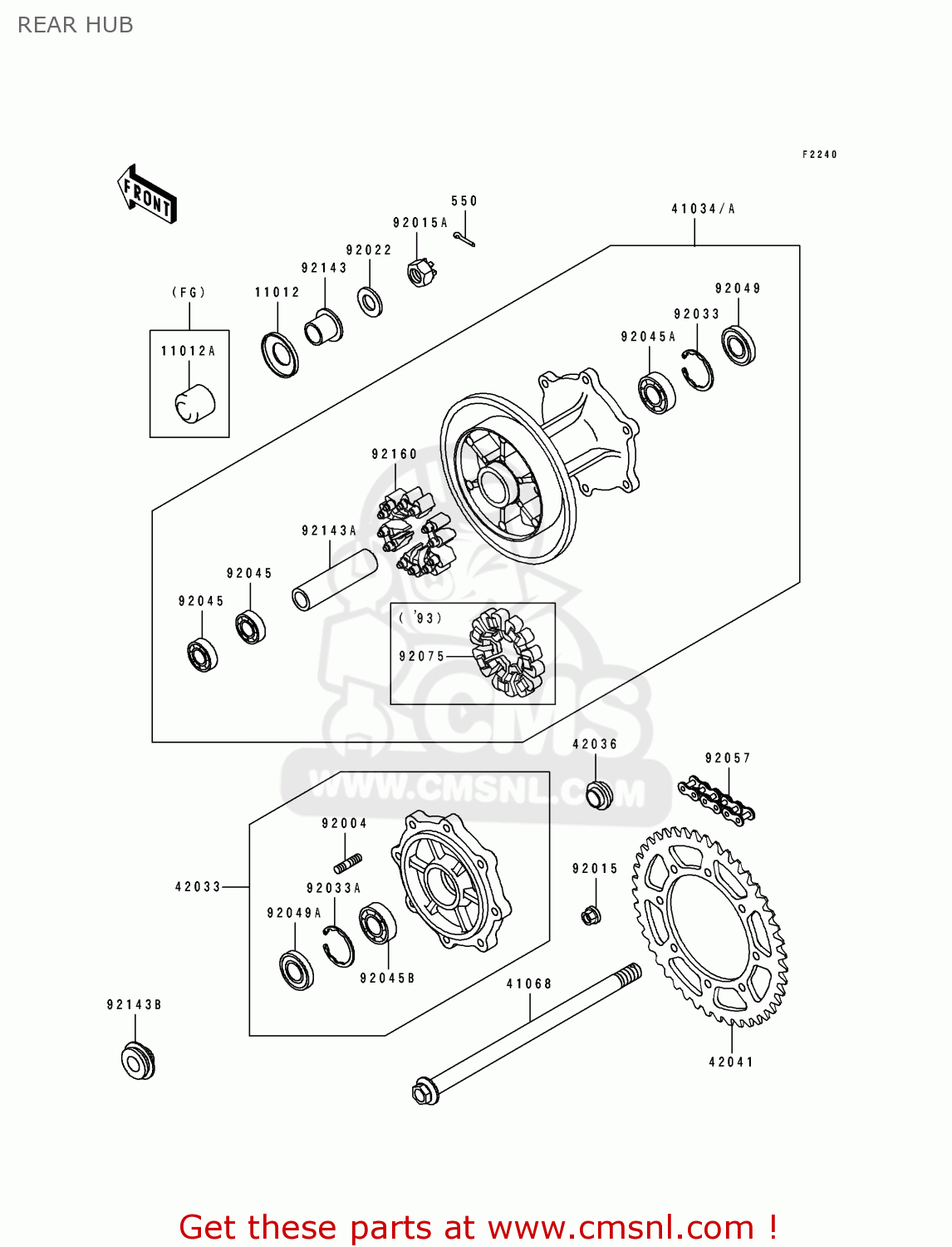 REAR HUB KLX650C3 1995 EUROPE FR NL AR FG GR IT SP ST