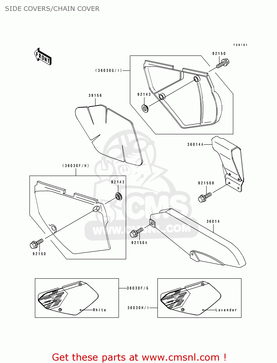 SIDE COVERS/CHAIN COVER KLX650C3 1995 EUROPE FR NL AR FG GR IT SP ST