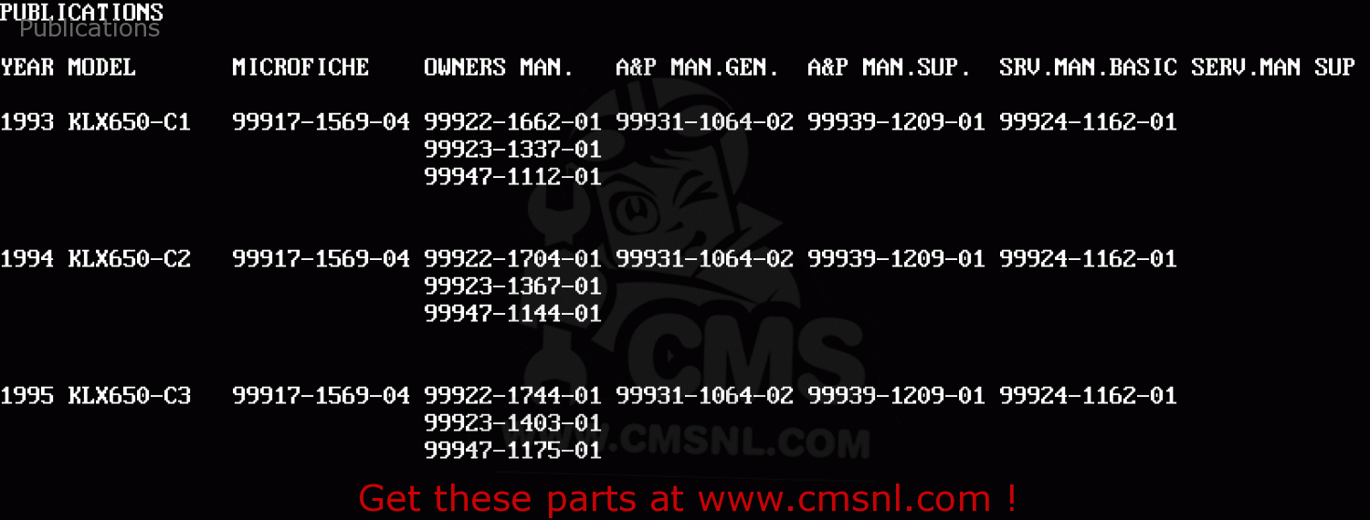 Publications KLX650C3 1995 EUROPE FR NL AR FG GR IT SP ST