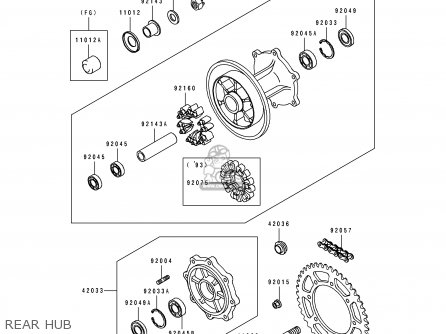 REAR HUB - KLX650C3 1995 EUROPE FR NL AR FG GR IT SP ST