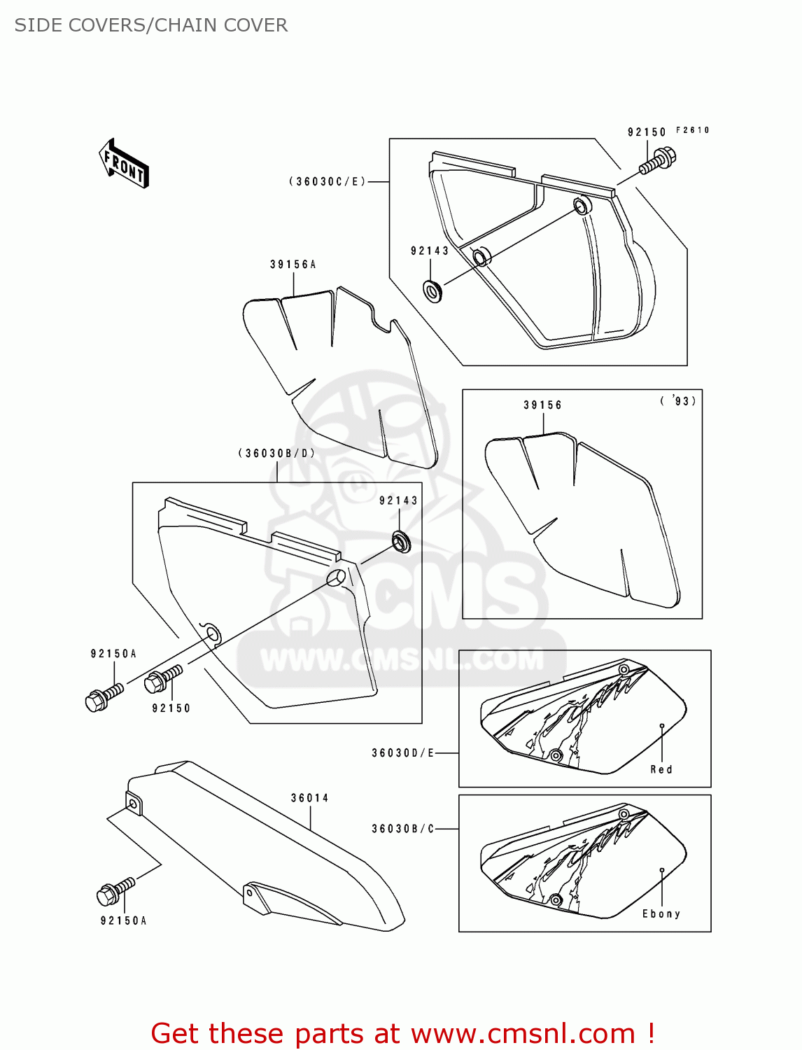 SIDE COVERS/CHAIN COVER KLX650C3 1995 USA CALIFORNIA CANADA