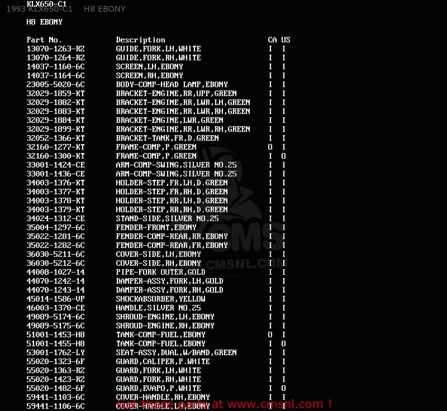 1993 KLX650-C1    H8 EBONY KLX650C3 1995 USA CALIFORNIA CANADA