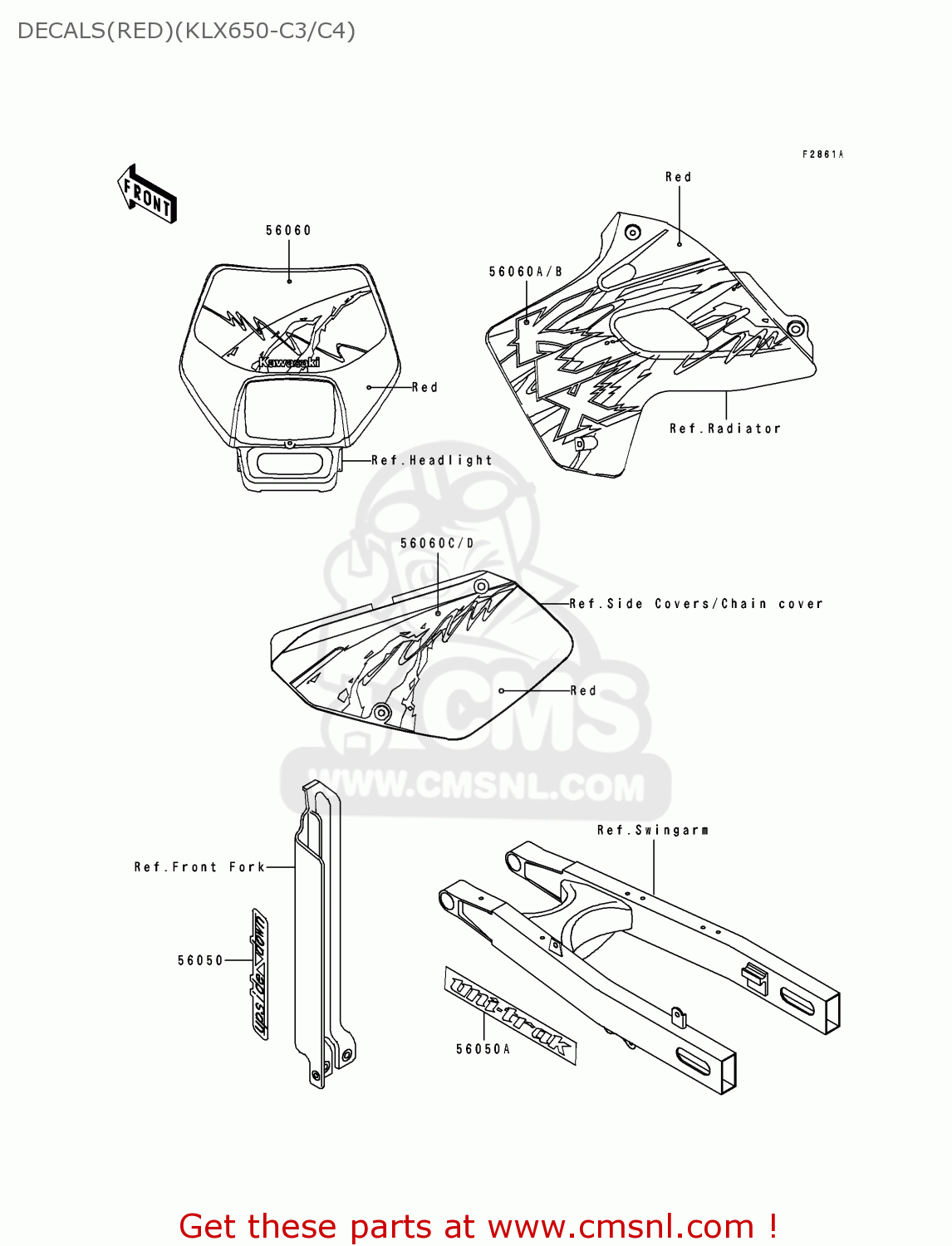 DECALS(RED)(KLX650-C3/C4) KLX650C4 1996 USA CALIFORNIA CANADA