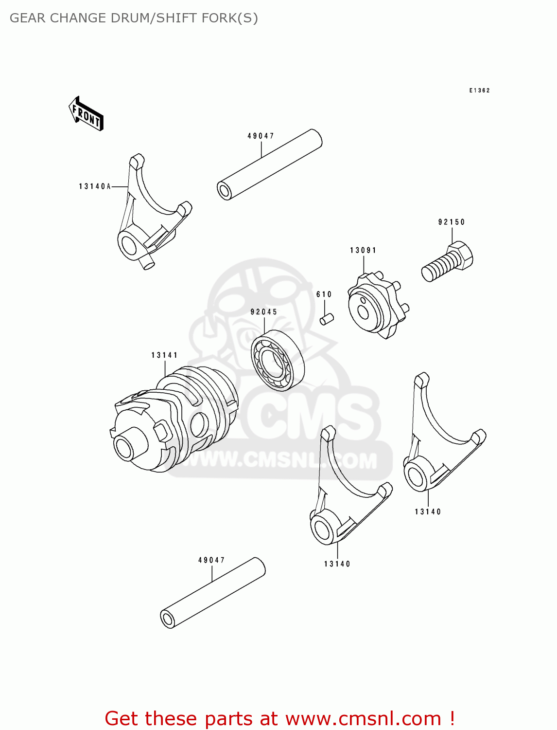 GEAR CHANGE DRUM/SHIFT FORK(S) KLX650D1 1996 USA CANADA