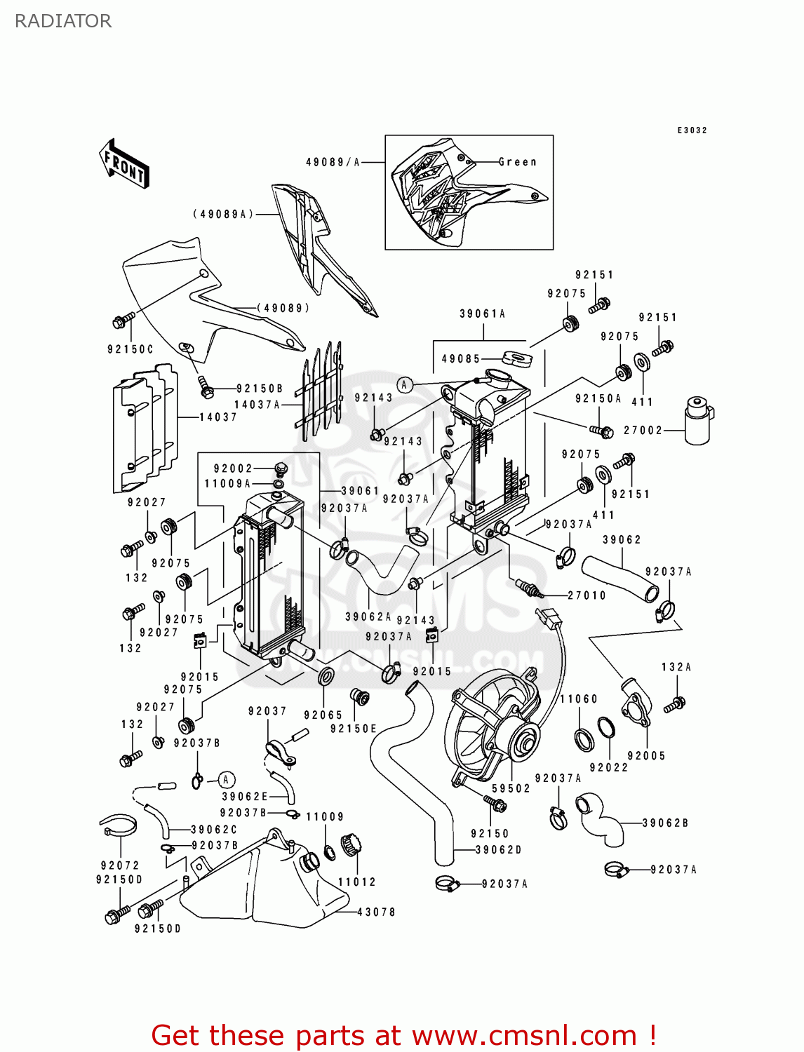 RADIATOR KLX650D1 1996 USA CANADA