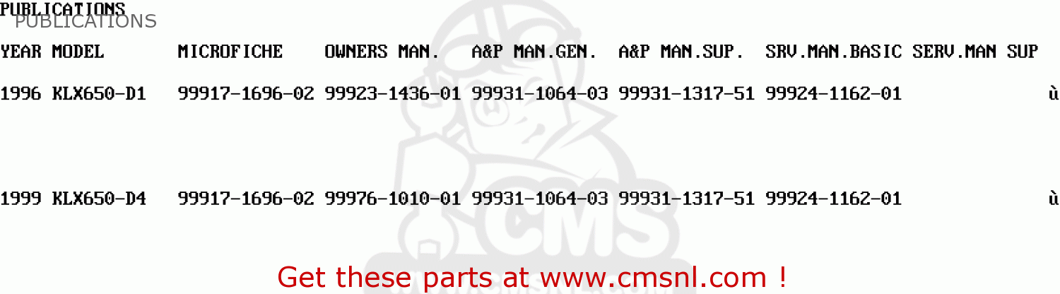 PUBLICATIONS KLX650D1 KLX650R 1996 EUROPE FRANCE