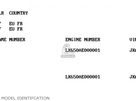 MODEL IDENTIFCATION - KLX650D1 KLX650R 1996 EUROPE FRANCE