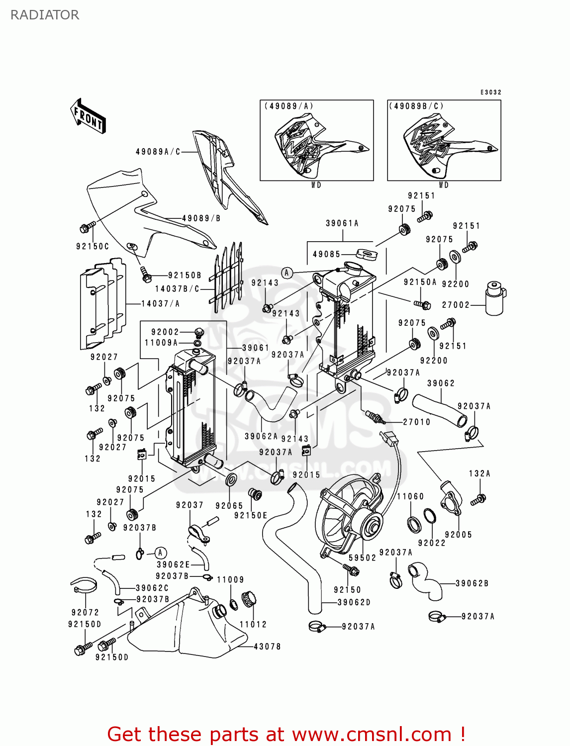 RADIATOR KLX650D4 KLX650R 1999 EUROPE FRANCE