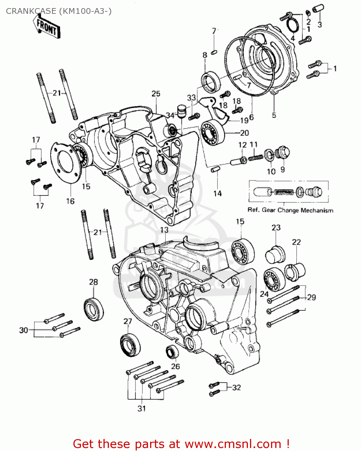 CRANKCASE (KM100-A3-) KM100-A1 1976 USA CANADA / MPH KPH