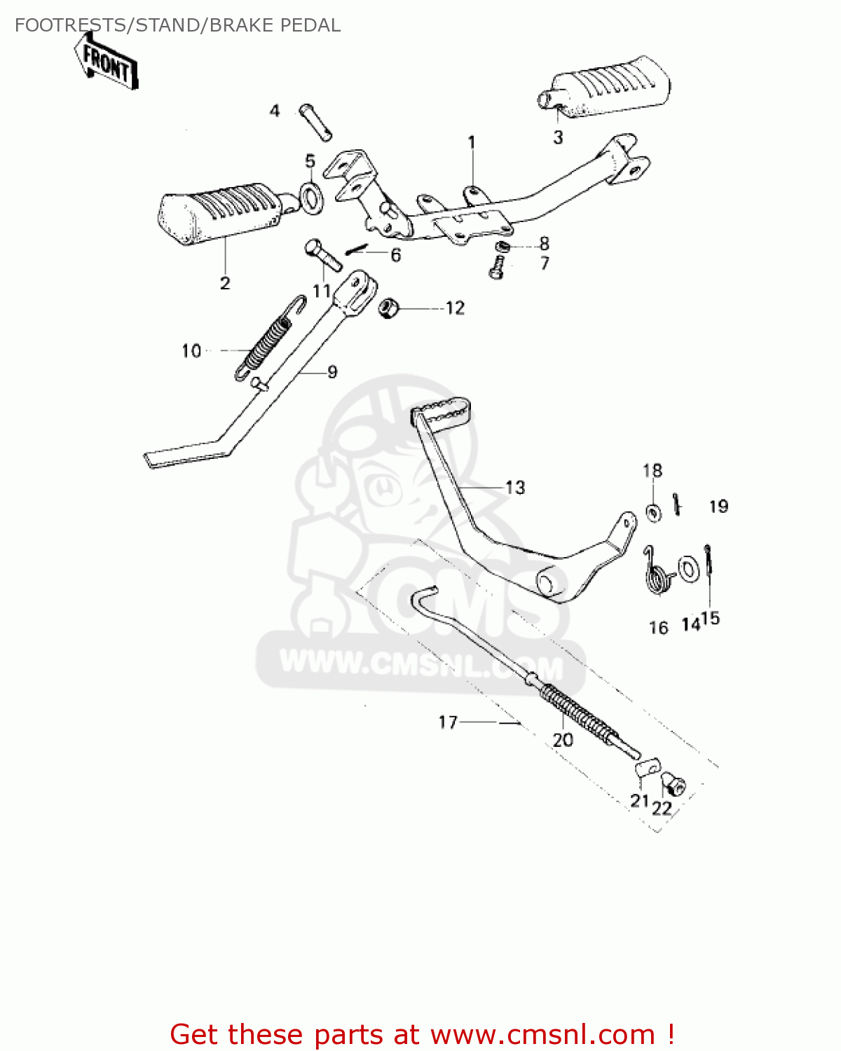 FOOTRESTS/STAND/BRAKE PEDAL KM100-A1 1976 USA CANADA / MPH KPH