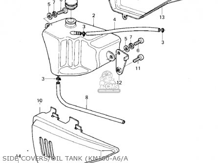 SIDE COVERS/OIL TANK (KM100-A6/A - KM100-A1 1976 USA CANADA / MPH KPH