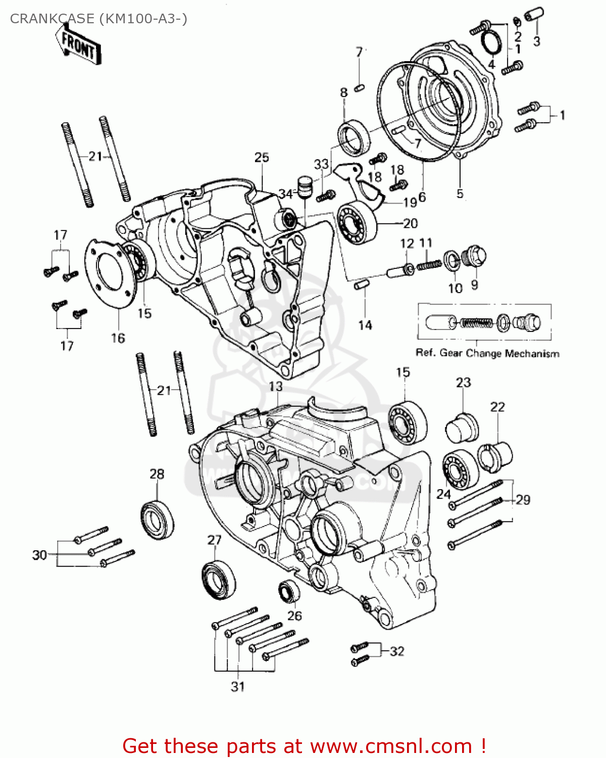 CRANKCASE (KM100-A3-) KM100-A2 1977 USA CANADA / MPH KPH