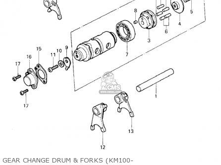 GEAR CHANGE DRUM & FORKS (KM100- - KM100-A2 1977 USA CANADA / MPH KPH