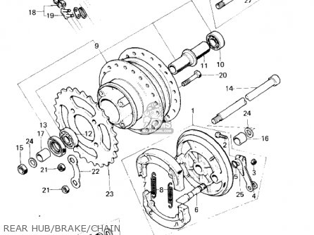 REAR HUB/BRAKE/CHAIN - KM100-A2 1977 USA CANADA / MPH KPH