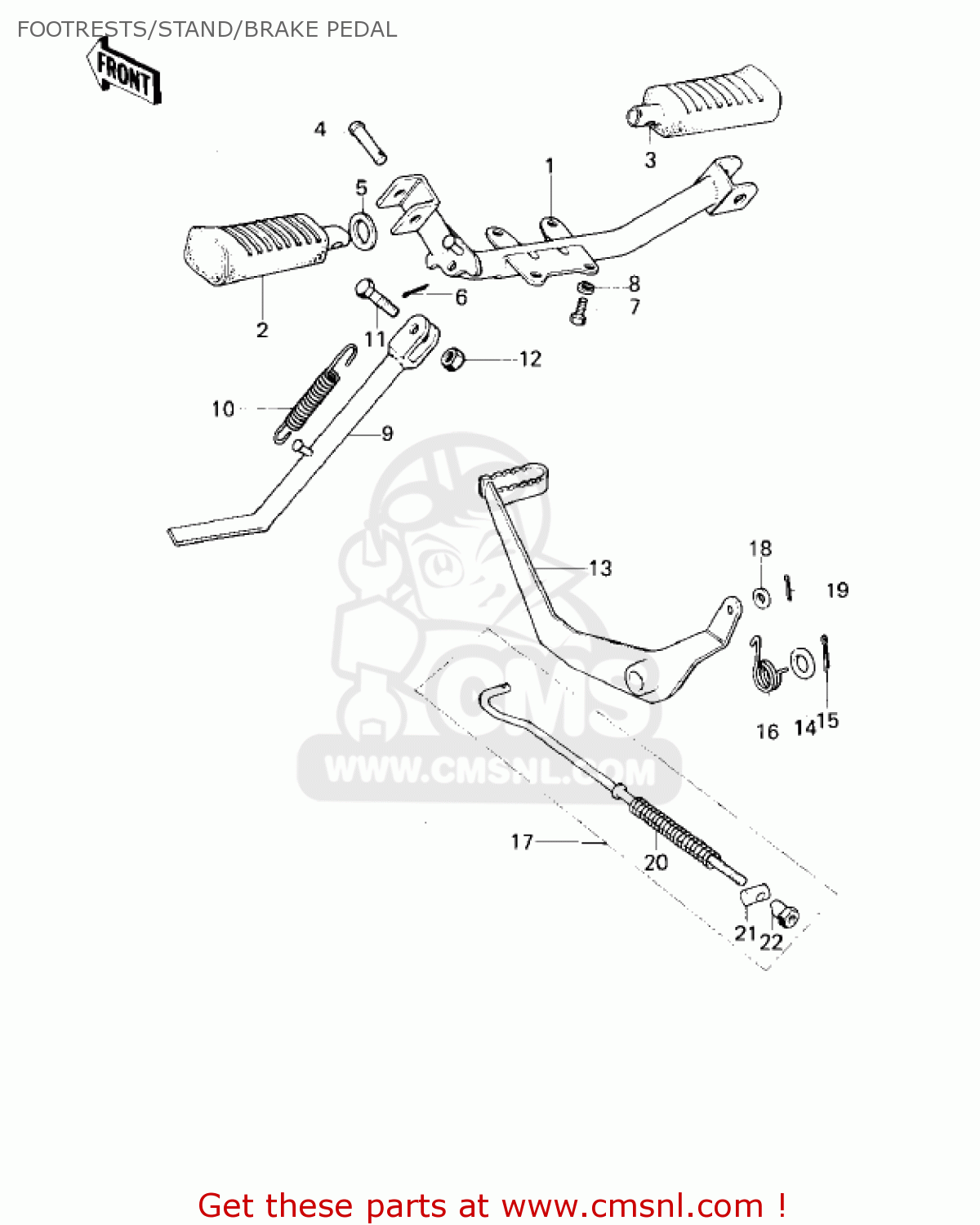 FOOTRESTS/STAND/BRAKE PEDAL KM100-A3 1978 USA CANADA / MPH KPH