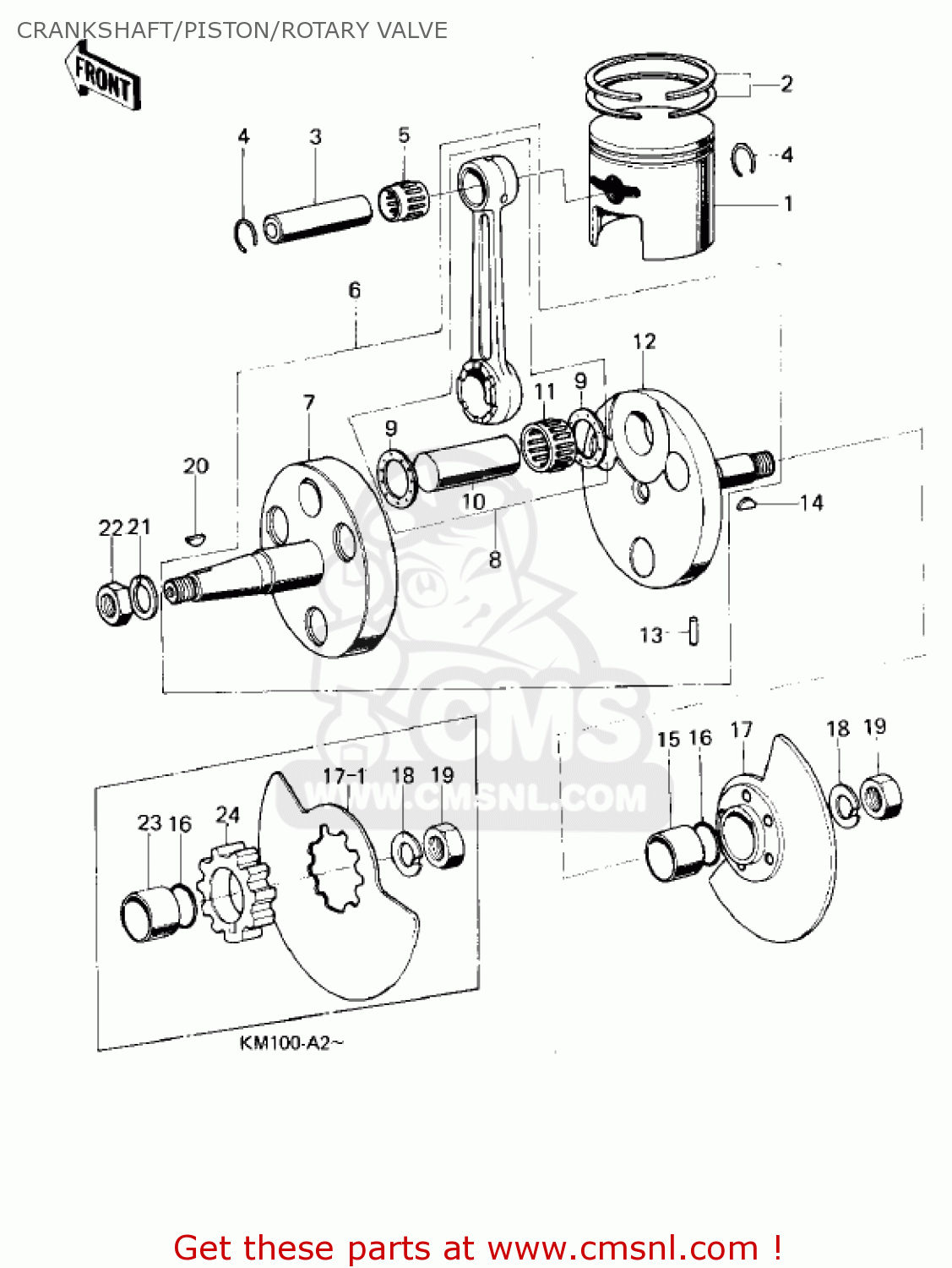 CRANKSHAFT/PISTON/ROTARY VALVE KM100-A3A 1978 USA CANADA / MPH KPH