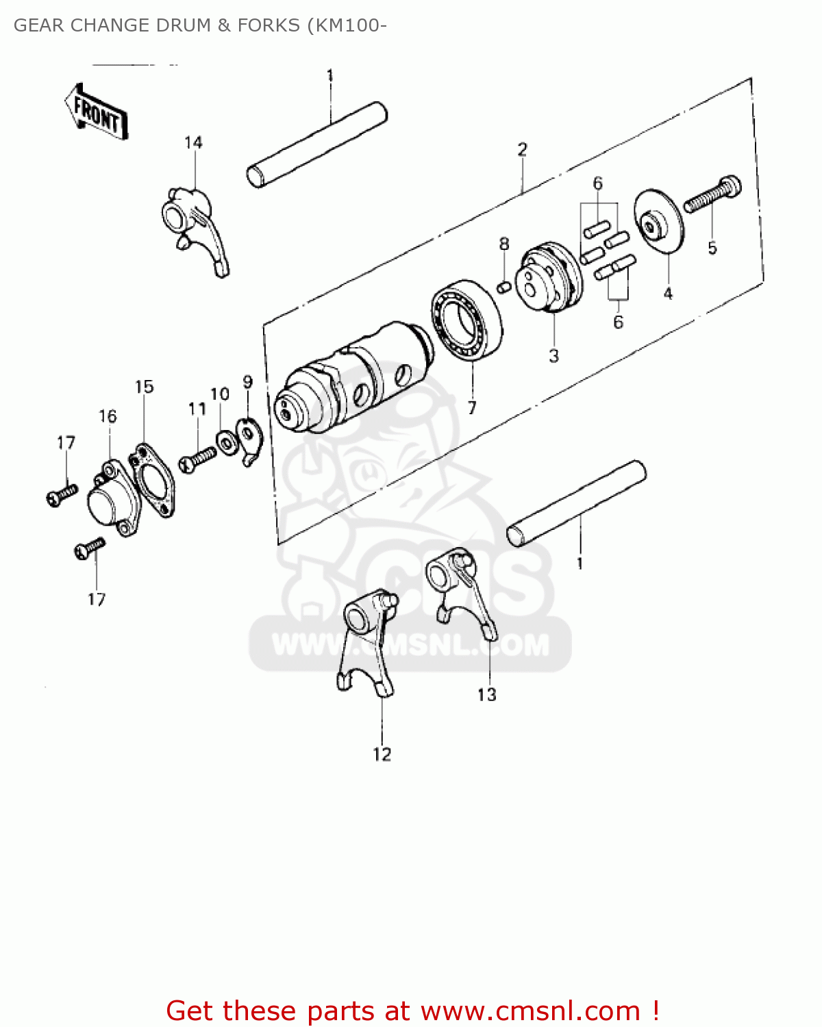 GEAR CHANGE DRUM & FORKS (KM100- KM100-A3A 1978 USA CANADA / MPH KPH