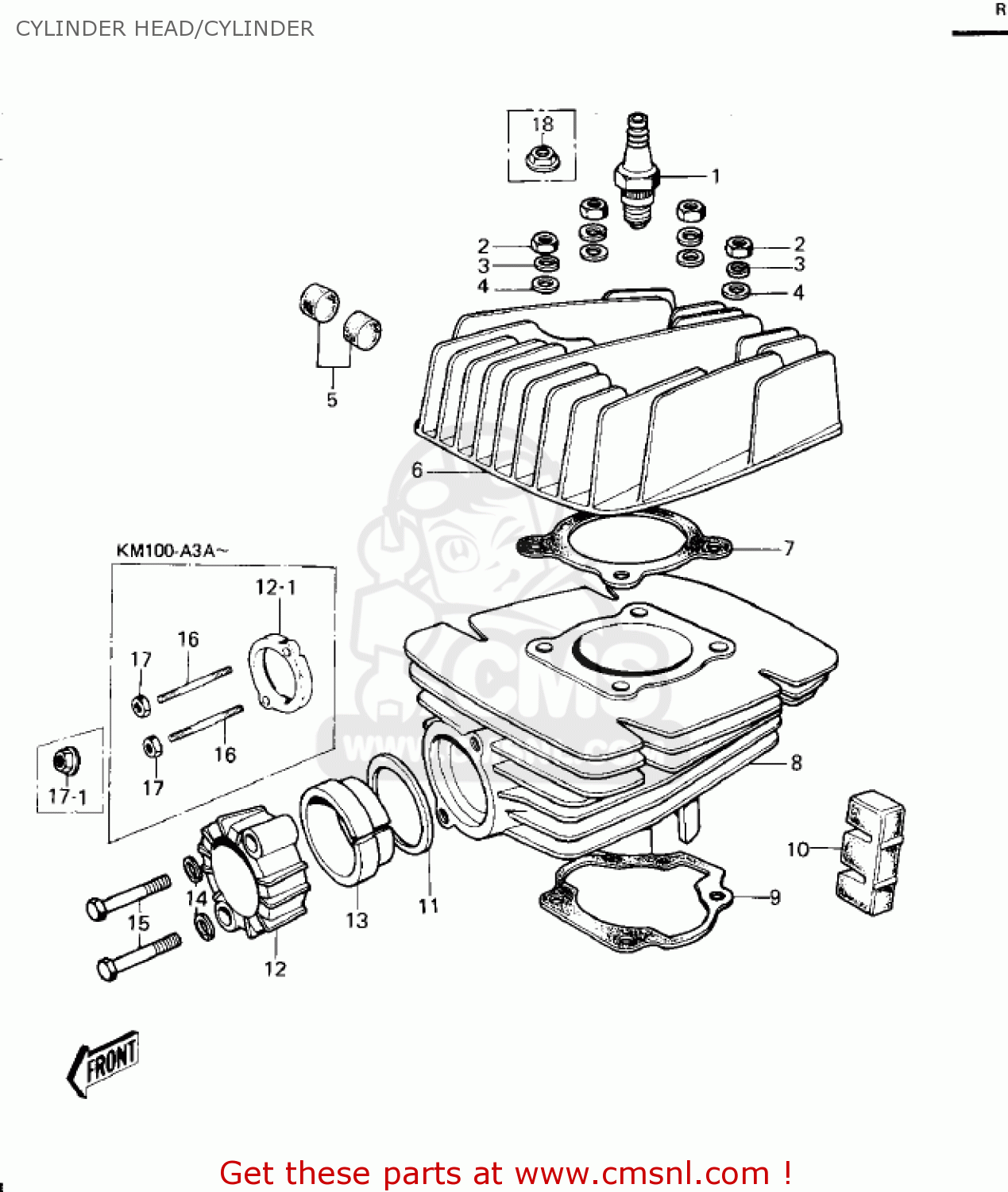 CYLINDER HEAD/CYLINDER KM100-A4 1979 USA CANADA / MPH KPH