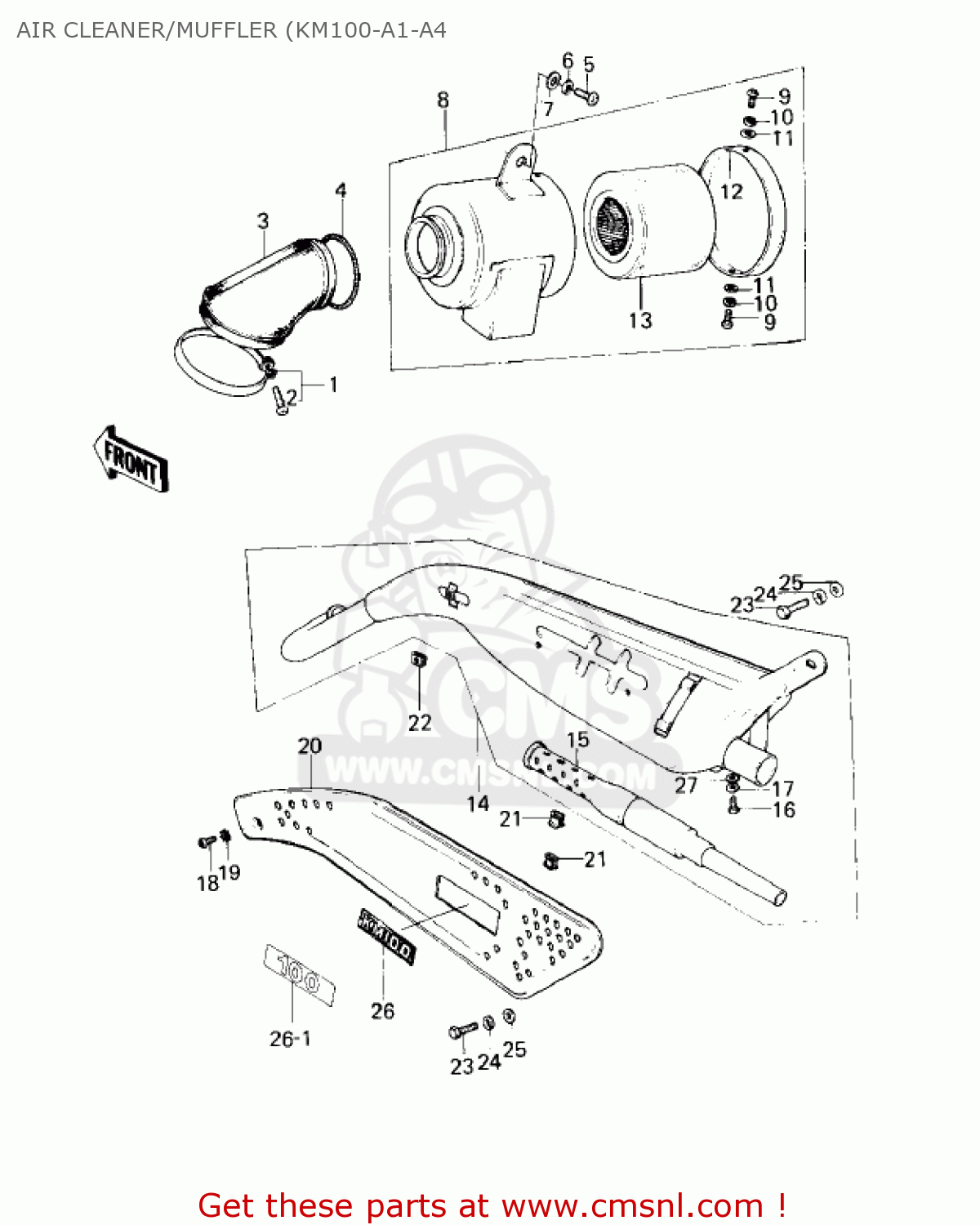 AIR CLEANER/MUFFLER (KM100-A1-A4 KM100-A6 KM100 1980 USA CANADA / MPH KPH