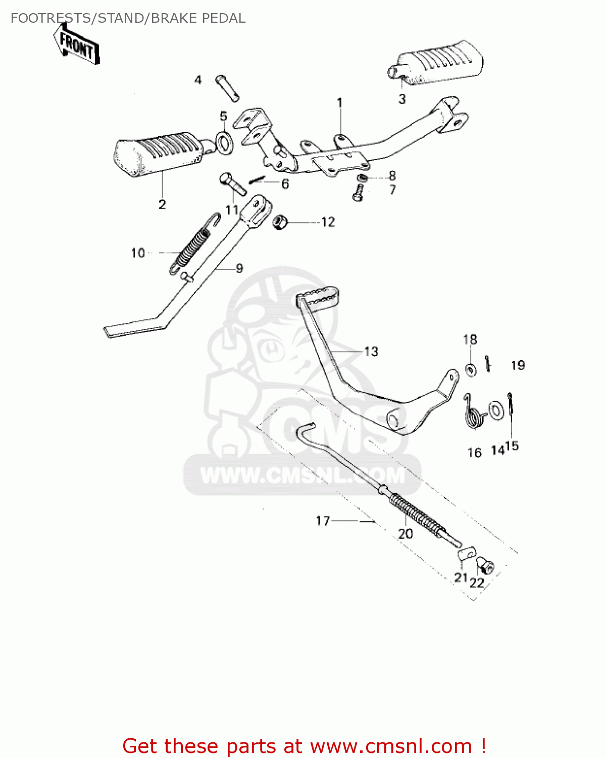 FOOTRESTS/STAND/BRAKE PEDAL KM100-A6 KM100 1980 USA CANADA / MPH KPH