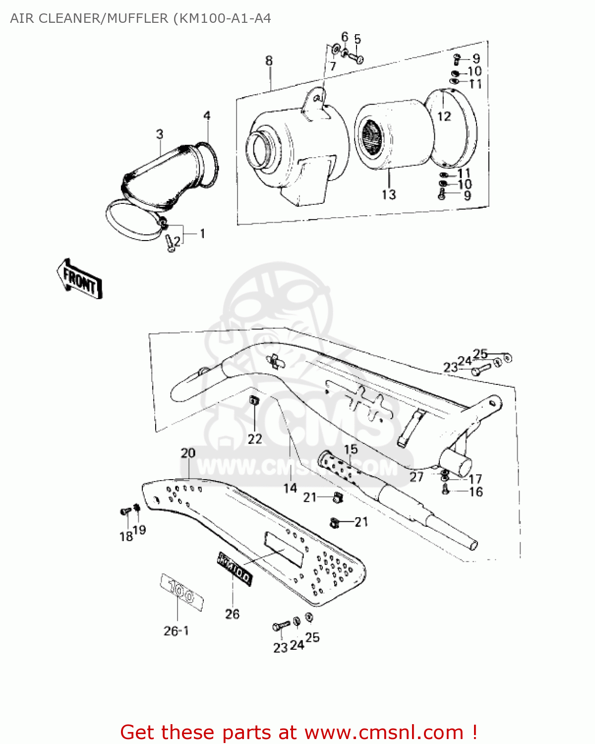 AIR CLEANER/MUFFLER (KM100-A1-A4 KM100-A7 KM100 1981 USA CANADA / MPH KPH