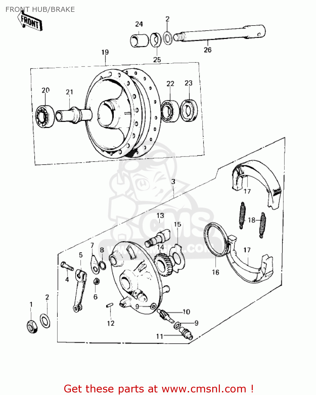 FRONT HUB/BRAKE KM100-A7 KM100 1981 USA CANADA / MPH KPH