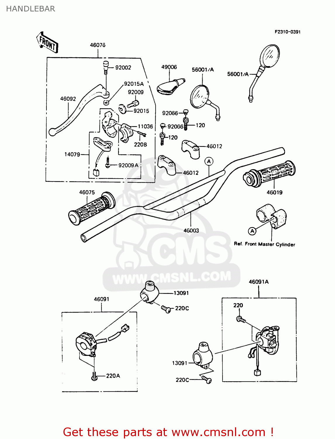 HANDLEBAR KMX125-A1 1986 EUROPE UK FR FG GR IT NR ST SD