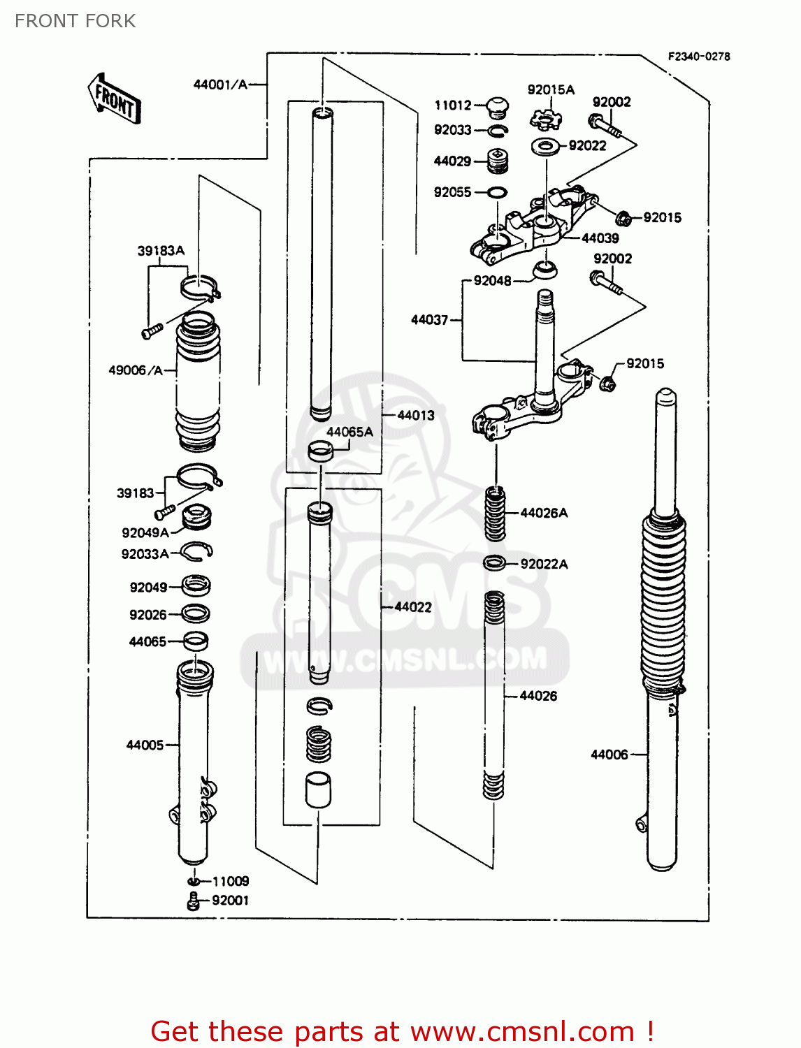 FRONT FORK KMX125-A1 1986 EUROPE UK FR FG GR IT NR ST SD