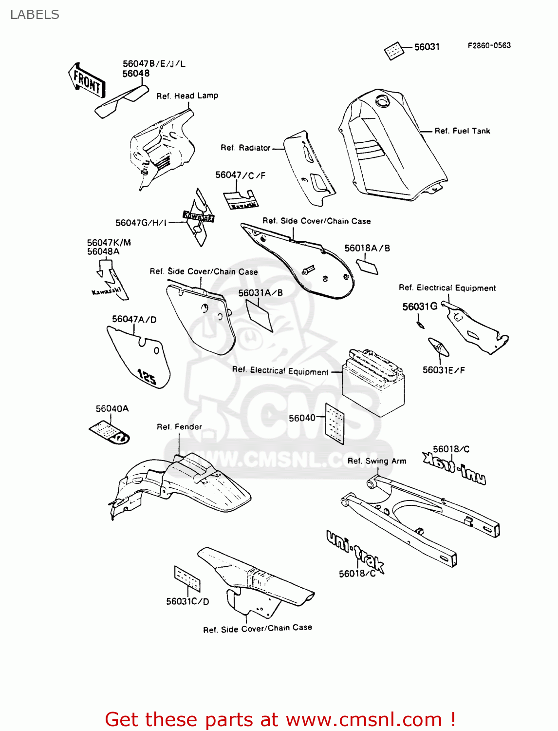 LABELS KMX125-A1 1986 EUROPE UK FR FG GR IT NR ST SD