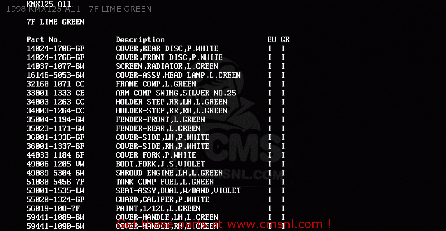 1998 KMX125-A11   7F LIME GREEN KMX125-A11 1998 EUROPE GR