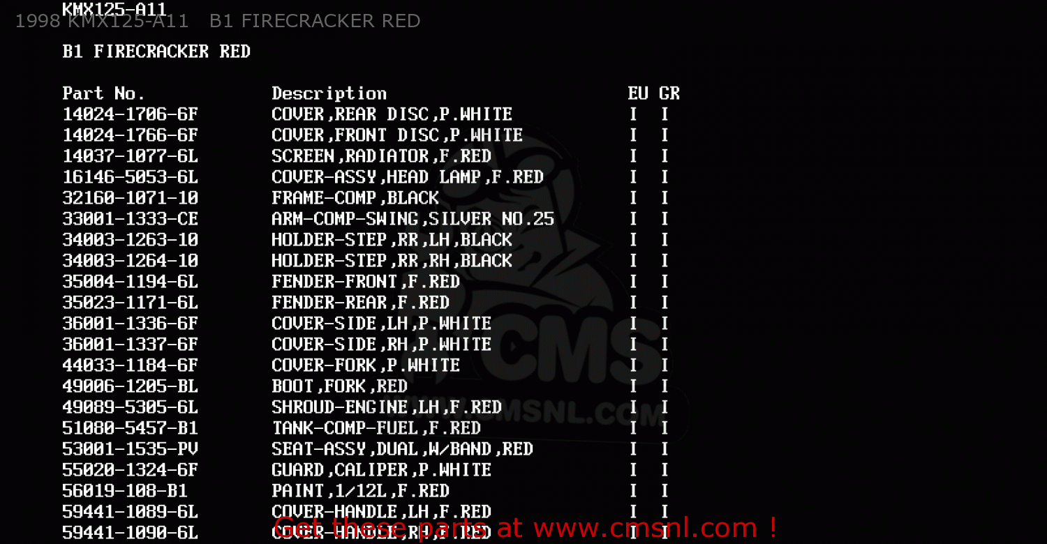 1998 KMX125-A11   B1 FIRECRACKER RED KMX125-A11 1998 EUROPE GR