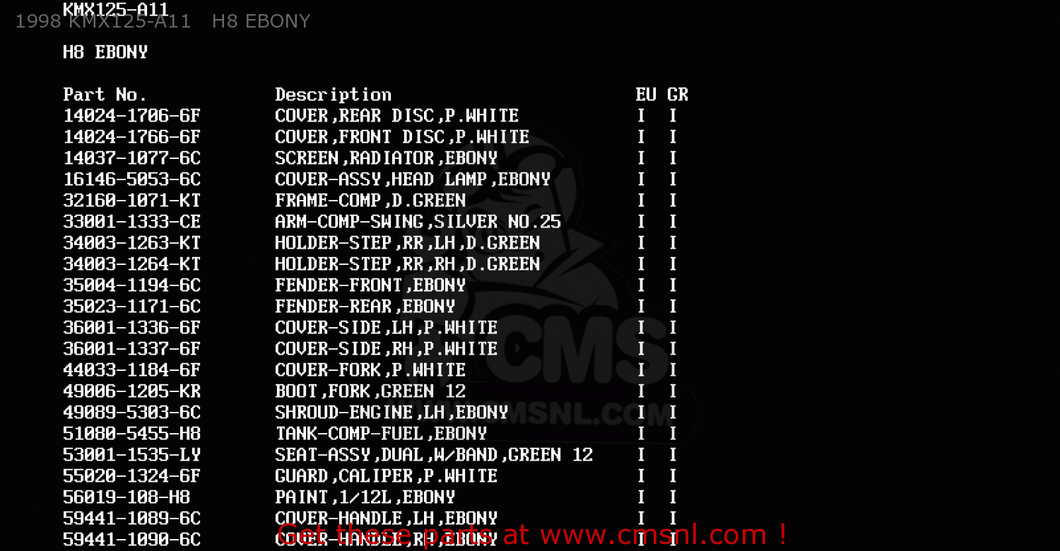 1998 KMX125-A11   H8 EBONY KMX125-A11 1998 EUROPE GR