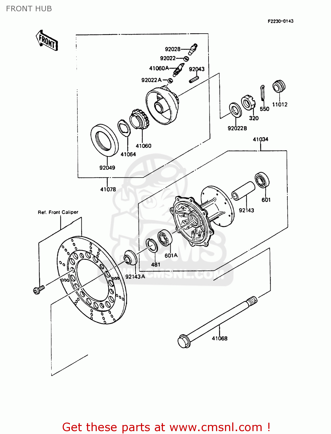 FRONT HUB KMX125-A2 1987 EUROPE UK FG GR IT NR ST SD