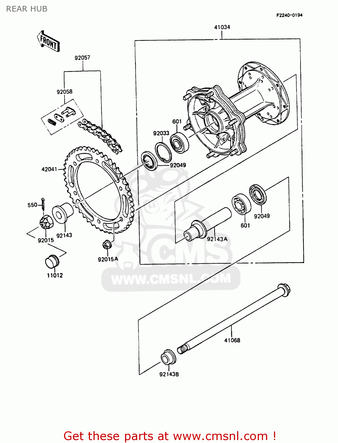 REAR HUB KMX125-A2 1987 EUROPE UK FG GR IT NR ST SD