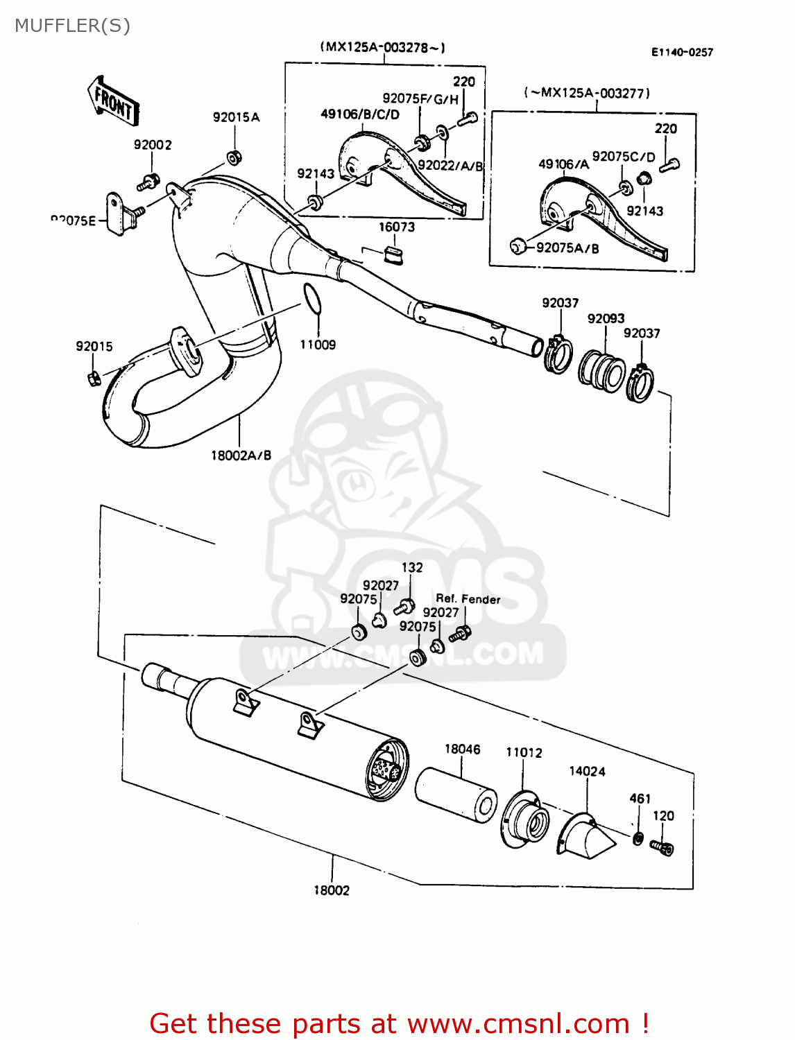 MUFFLER(S) KMX125-A3 1988 EUROPE UK GR IT NR ST