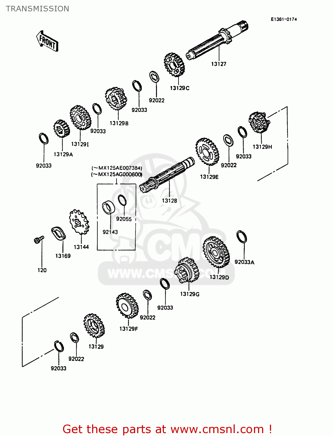 TRANSMISSION KMX125-A3 1988 EUROPE UK GR IT NR ST