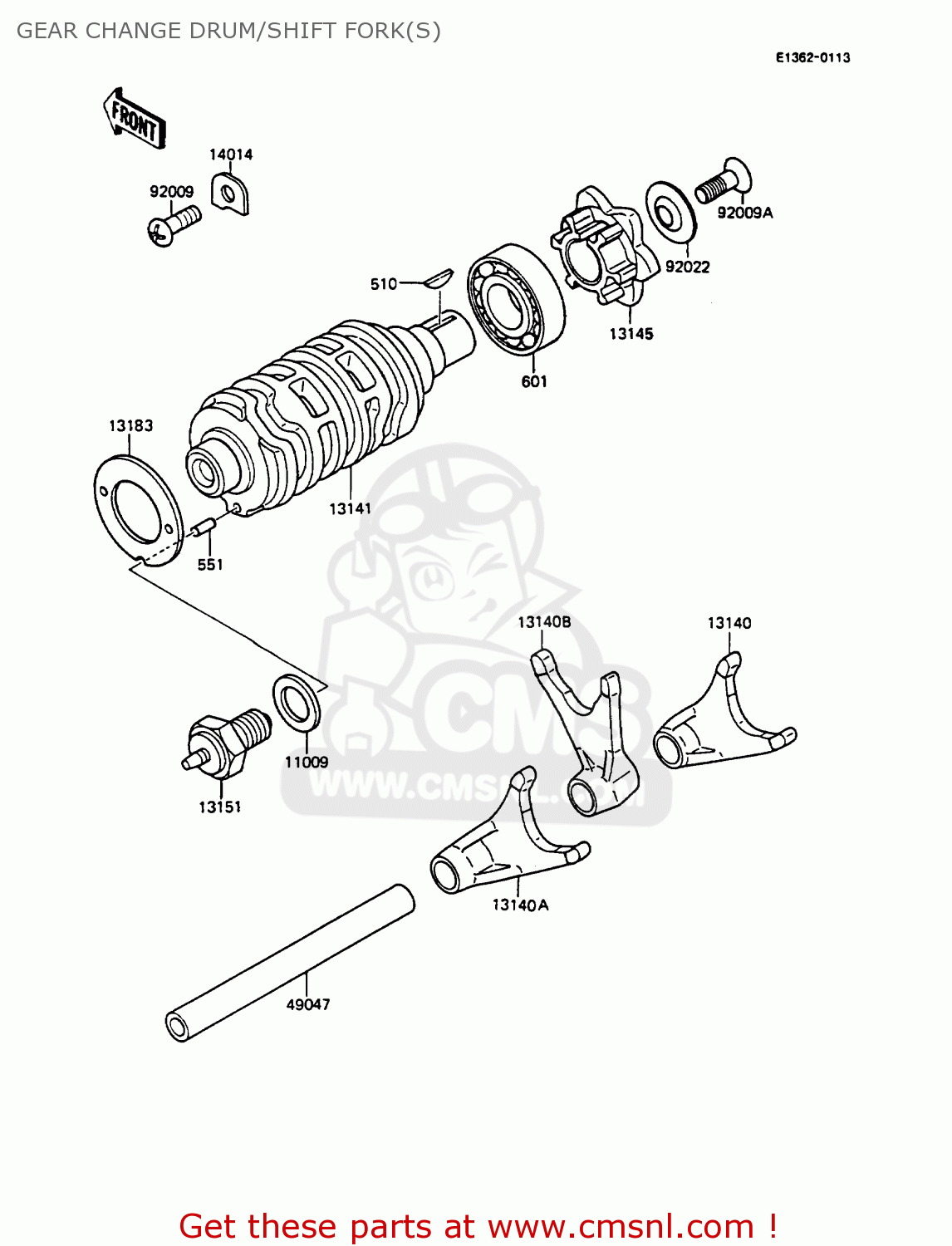 GEAR CHANGE DRUM/SHIFT FORK(S) KMX125-A3 1988 EUROPE UK GR IT NR ST