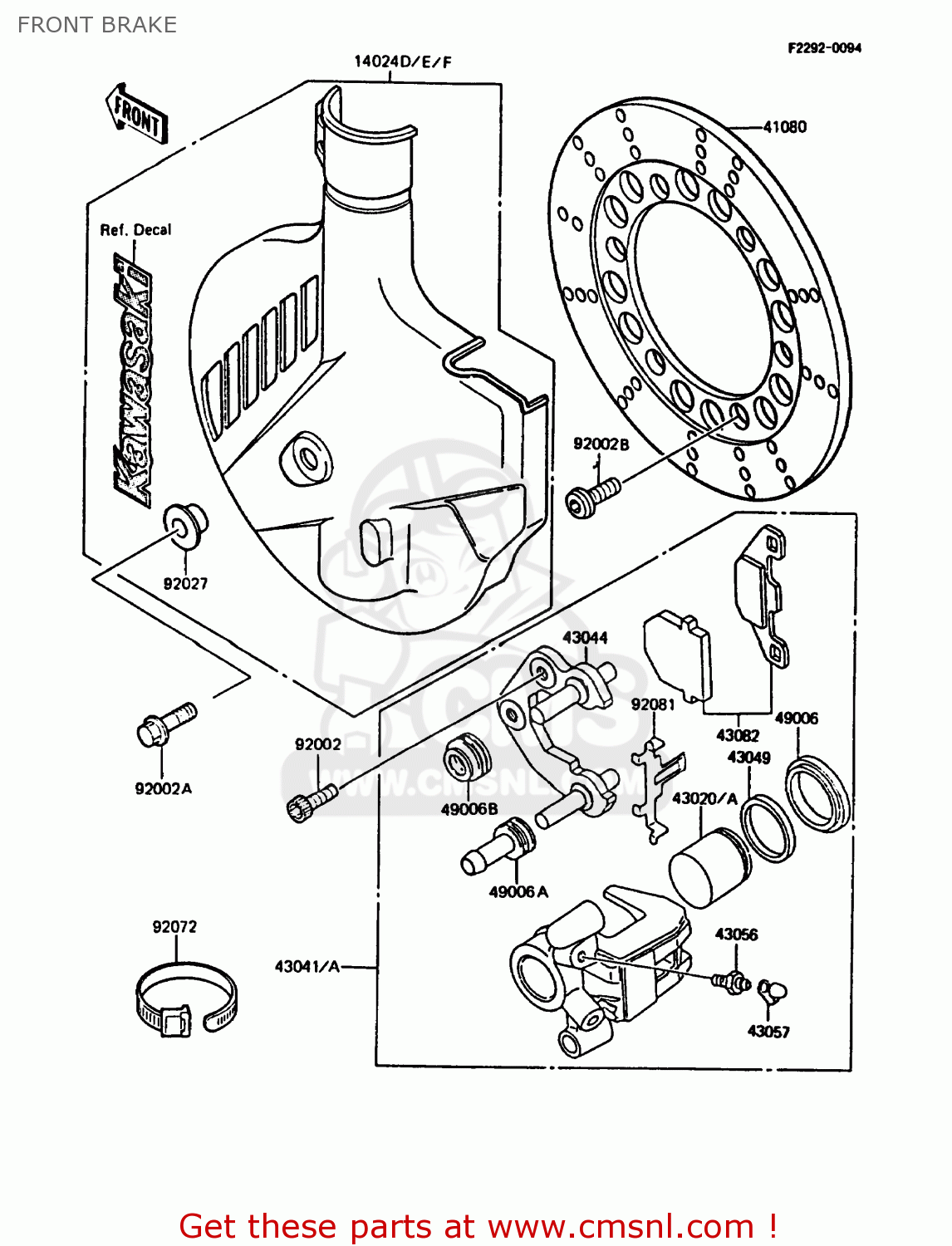 FRONT BRAKE KMX125-A4 1989 EUROPE UK GR NR SD ST