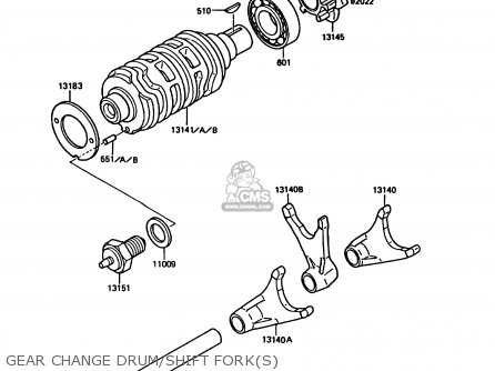 GEAR CHANGE DRUM/SHIFT FORK(S) - KMX125-A4 1989 EUROPE UK GR NR SD ST