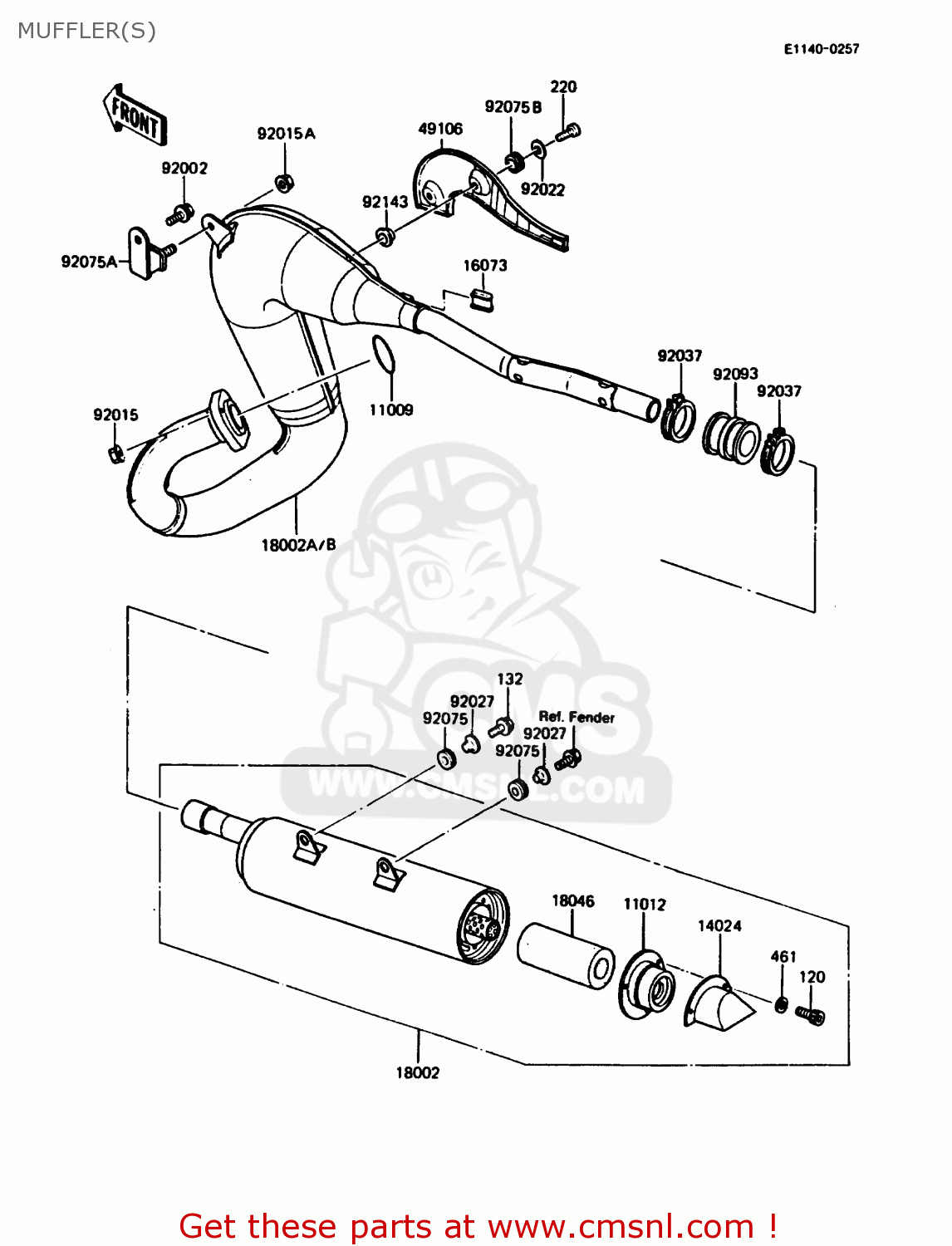 MUFFLER(S) KMX125-A5 1990 EUROPE UK GR NR ST